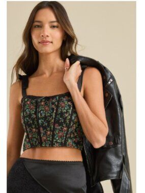 Altar'd State Black Lydia Floral Tapestry Corset Top